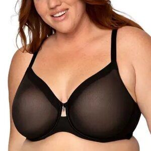 **Curvy Couture** 1311 Sheer Mesh Unlined Underwire Bra Black Hue 32H NWT